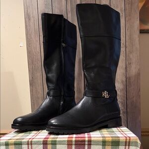 RALPH LAUREN KNEE HIGH ALL LEATHER BOOTS  SIZE 9.5B